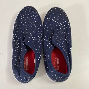 Basic Editions Star Print Slip On Sneakers Womens 7 Navy Blue Canvas Flats